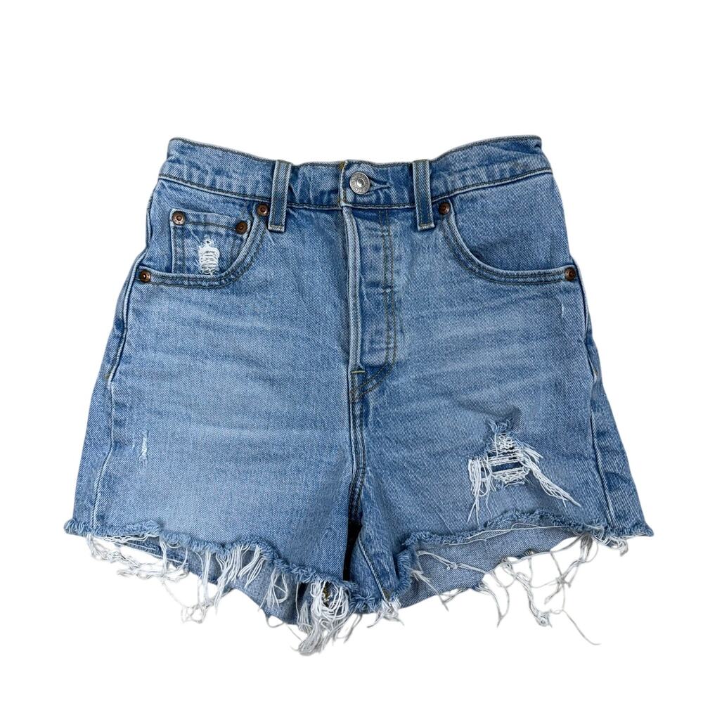 Levis Premium Ribcage Denim Shorts High Rise Distressed Size 23